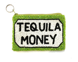 The Beaded Tequila Money Pouch in Lime