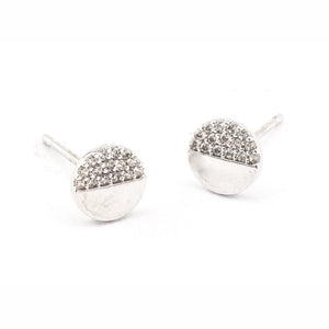 Tai CE3 - Circle Studs with Pave CZ Accents in Silver by Tai. Small circle studs with pave CZ details.