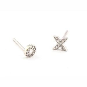 Tai CZE1 - XO Studs in Silver by Tai. Hugs and Kisses, XO. Pave set CZ.