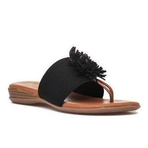 The Elastic Thong Puff Sandal in Black
