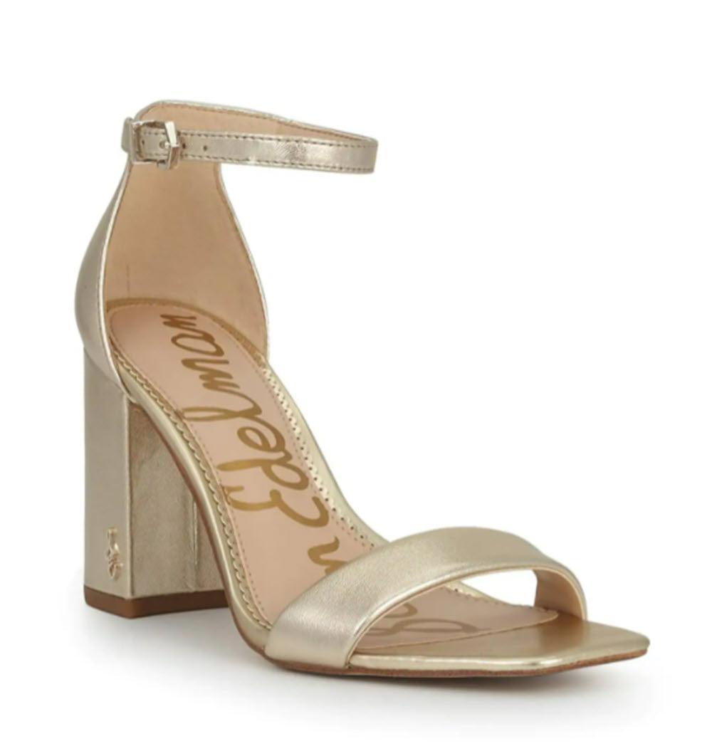 The Block Heel Dress Sandal in Gold The Block Heel Dress Sandal in Gold