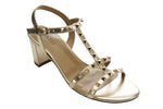 Load image into Gallery viewer, The Mid Heel Pyramid Stud Sandal in Platino
