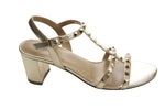 Load image into Gallery viewer, The Mid Heel Pyramid Stud Sandal in Platino
