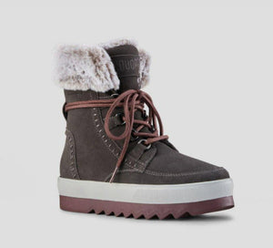 The Waterproof Fur Collar Lace Snow Boot in Pewter